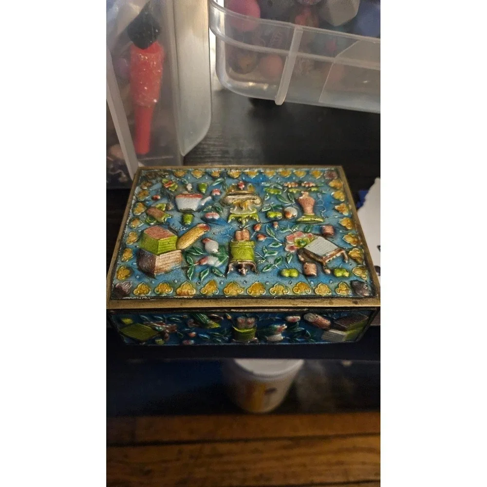 Exquisite Colorful Cloisonne and Brass Antique Box